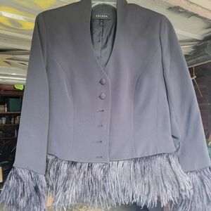 Escada Women's Gray Blazer with Feather Hem